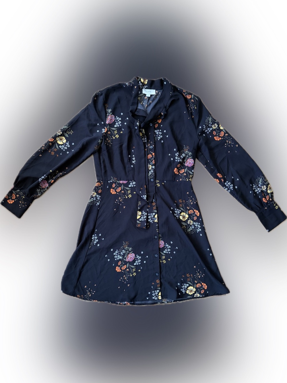 LOFT Satiny Floral Tie-Neck Midi Dress
